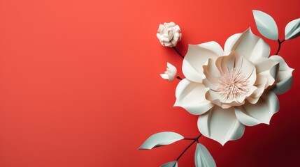 3D flower background with paper cut style and red pastel color blank paper for text or content