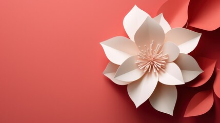 3D flower background with paper cut style and red pastel color blank paper for text or content