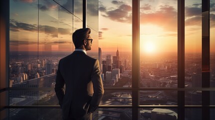 Businessman watching city from top of a building