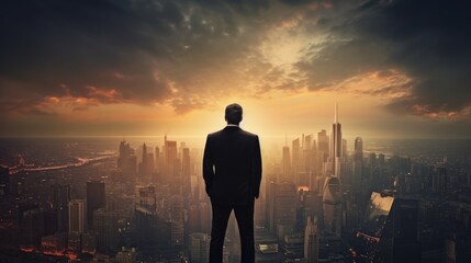Businessman watching city from top of a building