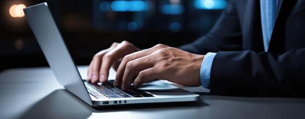 Hands typing on laptop.