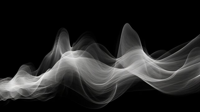 Ethereal Smoke Dancing on a Dark Canvas. A black and white illustration of smoke on a black background