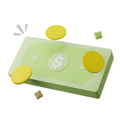 3d illustration of Banknote with coins, Investment and money savings concept