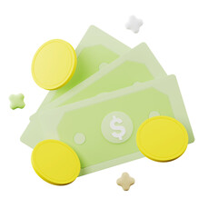 3d illustration of Banknote with coins, Investment and money savings concept