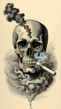 vintage monochrome killer skull smoking cigar
