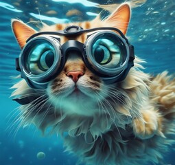 Chat sous l'eau