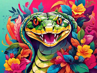 Poster con animali luminosi e colorati - Serpente