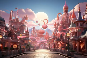 Fantasy fantasy city. 3D illustration, 3D rendering.