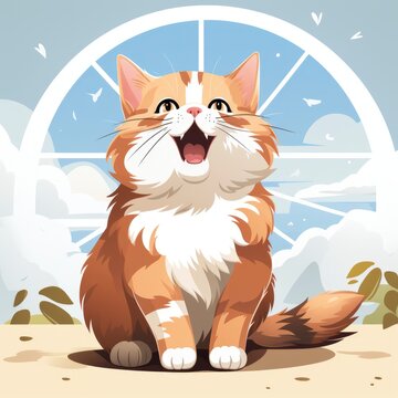 Cute Cat Yawning , Cartoon Graphic Design, Background Hd For Designer