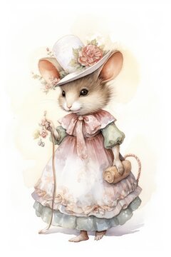 Cute mice in Victorian attire spanning the 16th to the 19th century, making it suitable for wall decor or watercolor paintings art.