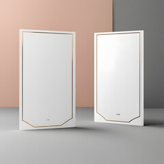 Two blank white and beige vertical posters on wall