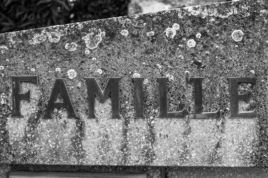 Family tombstone, typography