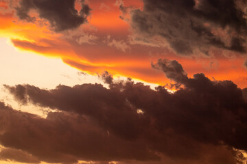 Orange, Black and white dramatic sunset sky line