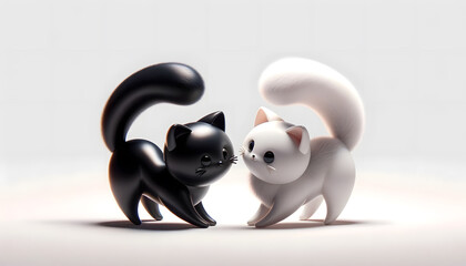 Affectionate 3D Black and White Cats Interaction. Generative AI.