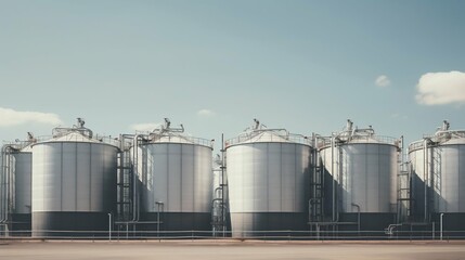 Industrial Spectrum: Large Colorful Storage Tanks and Silos in a Manufacturing Facility. Generative ai