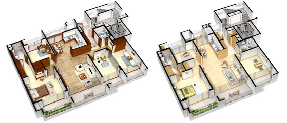 illustration 3d modeling of a modern apartment unit plan
