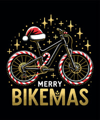 Fototapeta premium Merry Bikemas Christmas Day t-shirt design