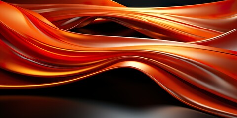 A metallic abstract backdrop with numerous orange curves, glowing in a vivid neon orange hue
