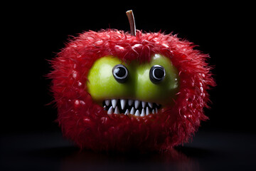 Red apple monster face isolated on dark background