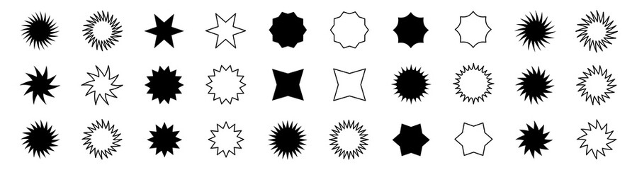 Simple starburst shapes. Sticker, label, promotional badge on white background
