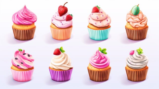 collection of stickers with cute cupcakes.Generative AI