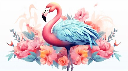 cute ink color flamingo highly detailed ink illustrat.Generative AI