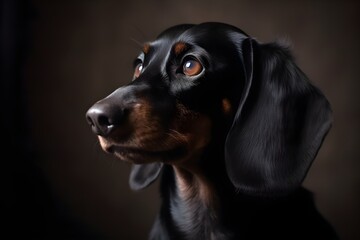 Studio portrait of black dachshund on dark background