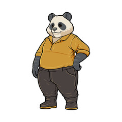 Funny Panda Cartoon Illustration with Cute Anthropomorphic Animal Character in Suit;