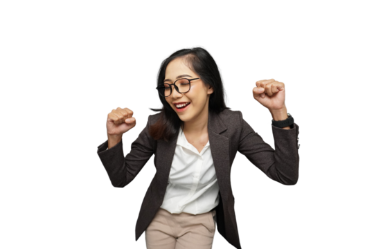 Beautiful Young Asian Businesswoman Dancing Cutout Isolated Background