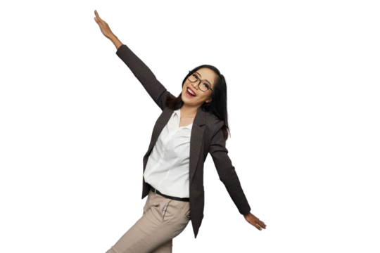 Beautiful Young Asian Businesswoman Dancing Cutout Isolated Background