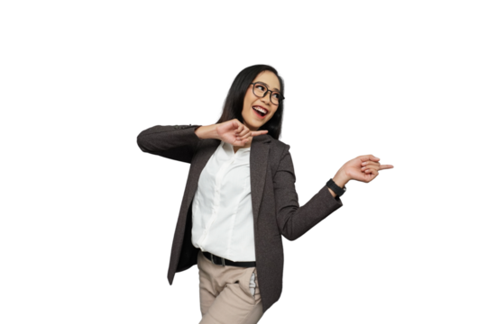 Beautiful Young Asian Businesswoman Dancing Cutout Isolated Background