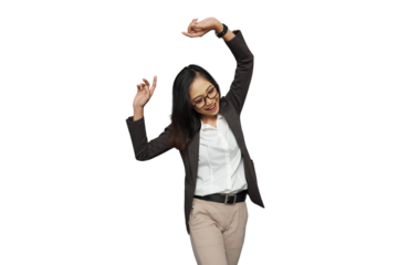 Beautiful Young Asian Businesswoman Dancing Cutout Isolated Background