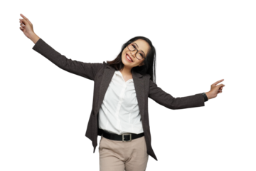 Beautiful Young Asian Businesswoman Dancing Cutout Isolated Background