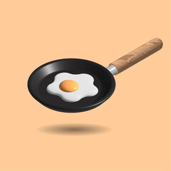 Egg in the pan, 3d, orange, icon, eat