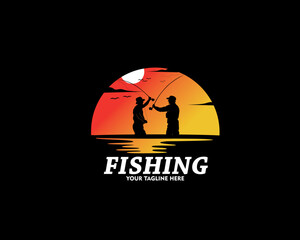 Sea fishing logo design silhouette