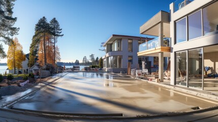 New screed concrete with self leveling cement mortar for floors.