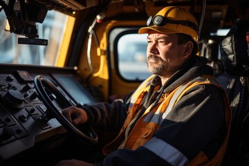The driver mechanic checks the condition and performance of industrial excavator components before working on open coal.