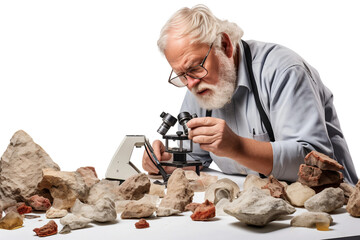 Geologist Examining Rocks -on transparent backgroud