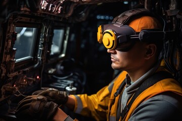 The driver mechanic checks the condition and performance of industrial excavator components before working on open coal.