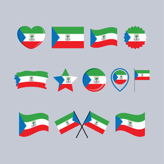 Equatorial Guinea flag icon set vector isolated on a gray background. Equatorial Guinea Flag graphic design element. Set of Equatorial Guinea flag icons in flat style
