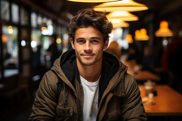 Obraz premium Coffee shop owner standing in his cozy cafe created with generative ai technology
