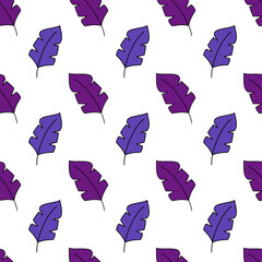 Seamless pattern with purple Feathers. Hand drawn boho mystic flat background illustration.