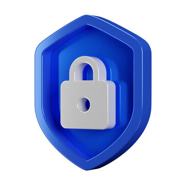 Silver Lock Icon With 3d Security Blue Shield On Transparent Background. Password Safety Sign. Internet And Data Concept Badge Illustration.