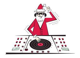 60s - 70s retro style DJ Santa Claus character vector illustration for Christmas and New year.