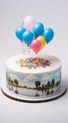 a cake with balloons on top