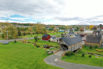 Fototapeta na wymiar Aerial of The Barn Yard Covered Bridge in Connecticut, United States