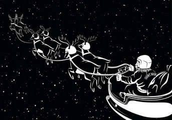 Biker Santa on his sleigh at night
