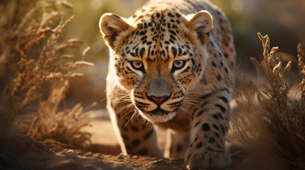 Leopard in wild nature. Generative AI