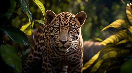 Leopard in wild nature. Generative AI
