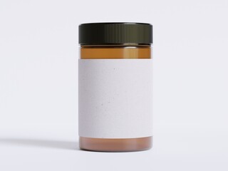 Amber Glass Cosmetic Jar with a realistic texture blank Label white color rendering 3D